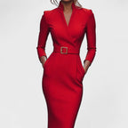 NIPPON™| Mandarin - 洗練されたブラックドレス、ベルトとカラー付き