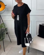 NIPPON™| ブラックの半袖ドレス、「HOPE」モチーフ付き